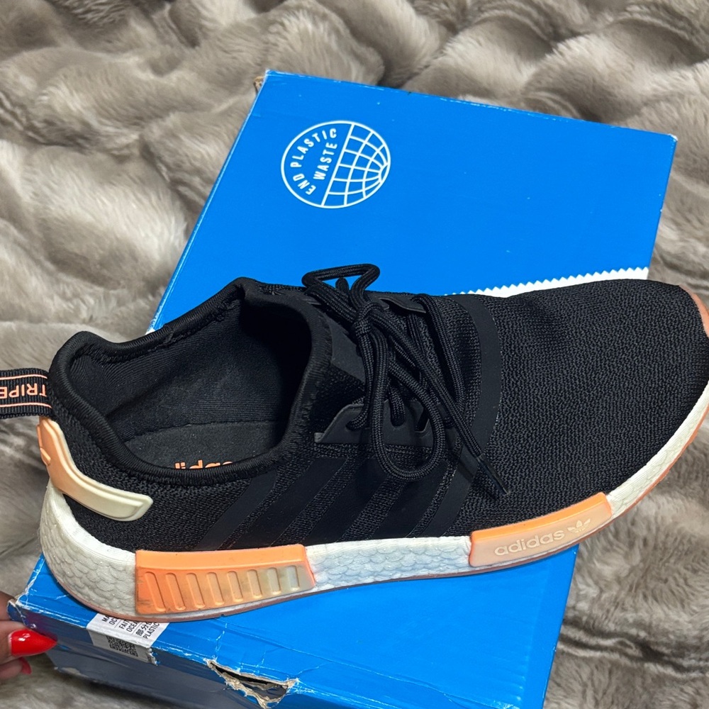 Adidas NMD R1 Black with Orange Highlights size 7 1/2 fits like an 8